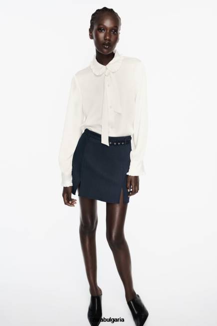 Zara облекло 66FT328 Жени набръчкана риза с волани екрю