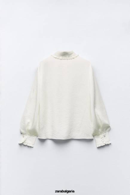 Zara облекло 66FT328 Жени набръчкана риза с волани екрю