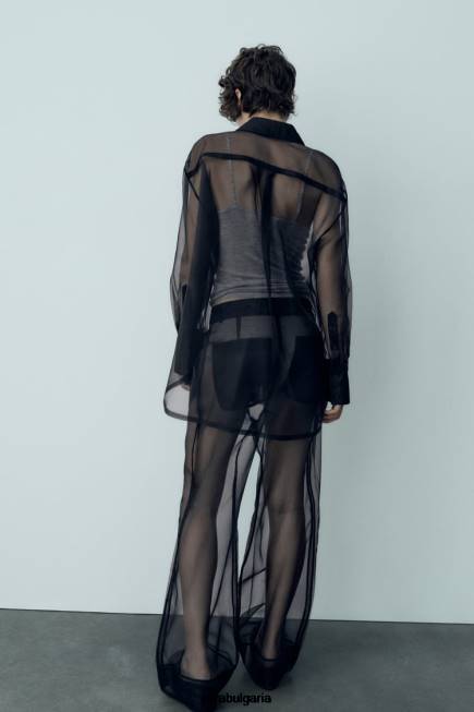 Zara облекло 66FT329 Жени голяма риза от органза черен