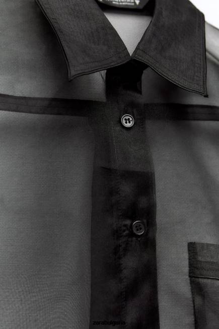 Zara облекло 66FT329 Жени голяма риза от органза черен