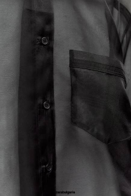 Zara облекло 66FT329 Жени голяма риза от органза черен