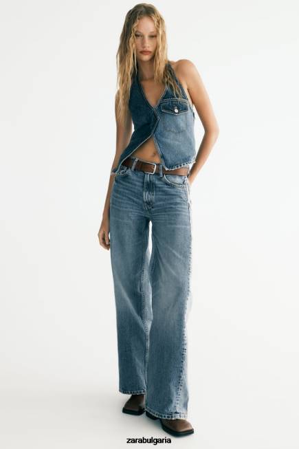 Zara облекло 66FT330 Жени асиметричен trf дънков топ само един