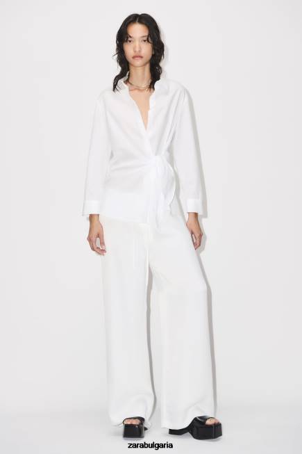 Zara облекло 66FT332 Жени риза от поплин бяло