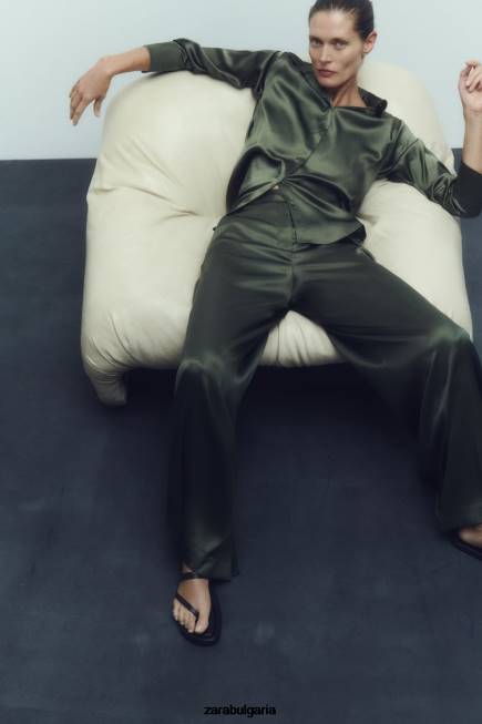 Zara облекло 66FT334 Жени риза със сатенен ефект тъмнозелено