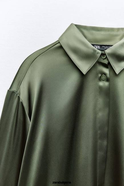 Zara облекло 66FT334 Жени риза със сатенен ефект тъмнозелено