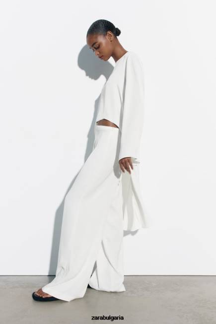 Zara облекло 66FT335 Жени дълга асиметрична блуза бяло