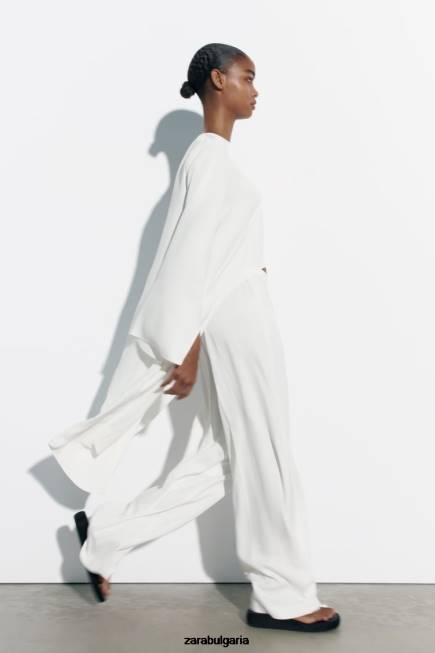 Zara облекло 66FT335 Жени дълга асиметрична блуза бяло