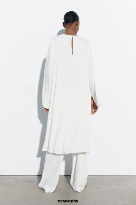 Zara облекло 66FT335 Жени дълга асиметрична блуза бяло