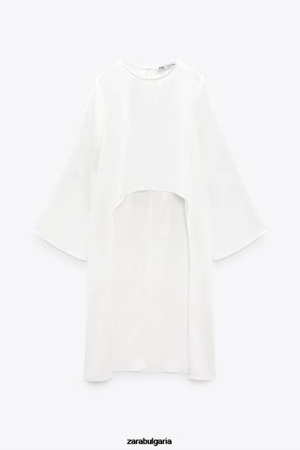 Zara облекло 66FT335 Жени дълга асиметрична блуза бяло