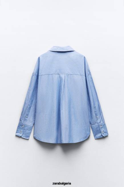 Zara облекло 66FT339 Жени оксфордска риза тъмносиньо/бяло