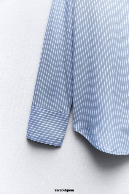 Zara облекло 66FT339 Жени оксфордска риза тъмносиньо/бяло