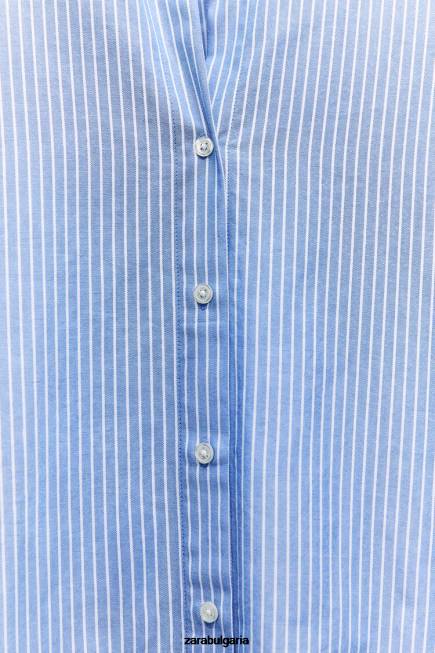 Zara облекло 66FT339 Жени оксфордска риза тъмносиньо/бяло