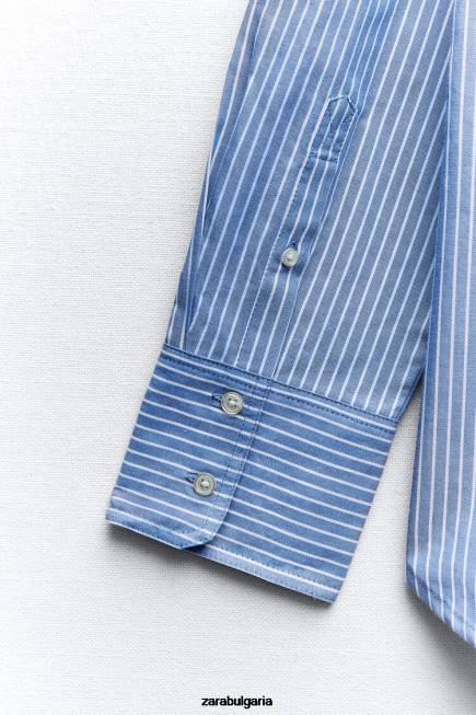 Zara облекло 66FT339 Жени оксфордска риза тъмносиньо/бяло