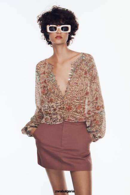 Zara облекло 66FT342 Жени щампована блуза многоцветен