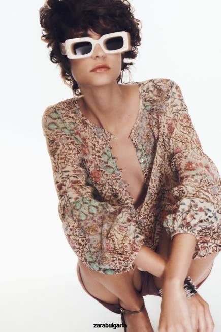 Zara облекло 66FT342 Жени щампована блуза многоцветен