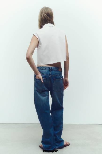 Zara облекло 66FT345 Жени изрязана риза с джобове бяло