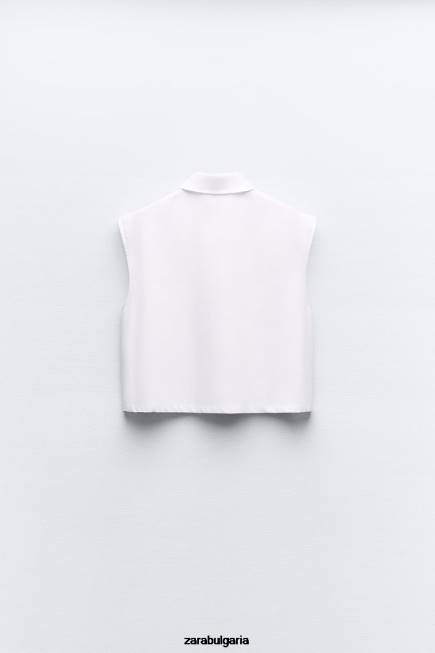 Zara облекло 66FT345 Жени изрязана риза с джобове бяло
