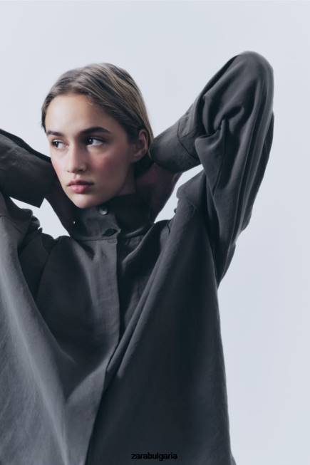 Zara облекло 66FT347 Жени плисирана тениска сиво