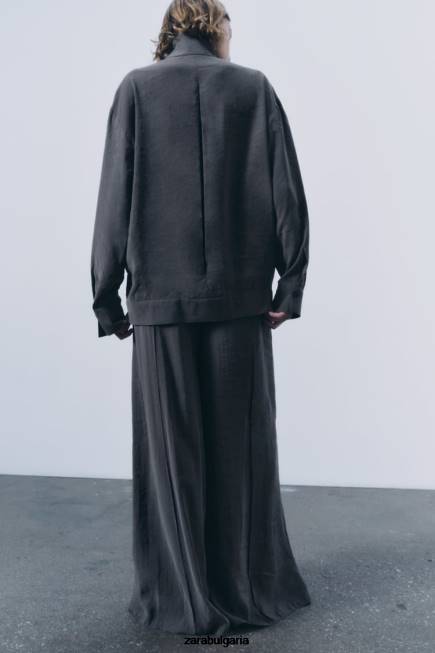 Zara облекло 66FT347 Жени плисирана тениска сиво