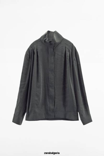 Zara облекло 66FT347 Жени плисирана тениска сиво