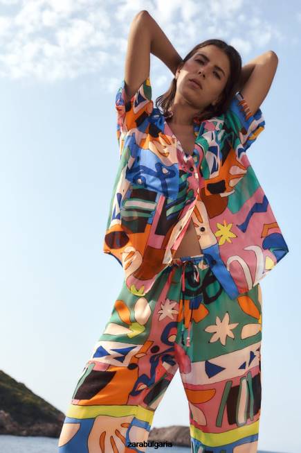 Zara облекло 66FT355 Жени блуза с щампа многоцветен