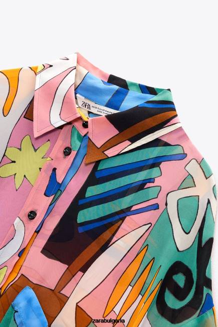 Zara облекло 66FT355 Жени блуза с щампа многоцветен