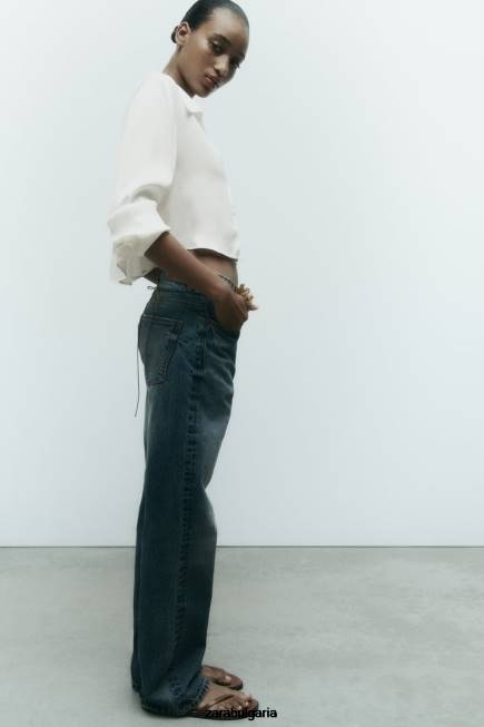 Zara облекло 66FT356 Жени изрязана риза със сатенен ефект бяло