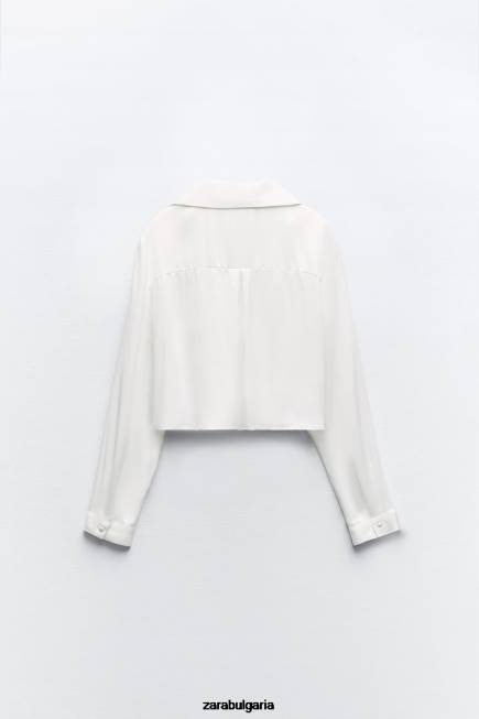 Zara облекло 66FT356 Жени изрязана риза със сатенен ефект бяло