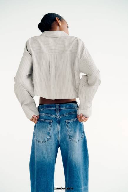 Zara облекло 66FT357 Жени изрязана риза на райета сиво