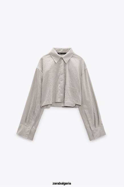 Zara облекло 66FT357 Жени изрязана риза на райета сиво