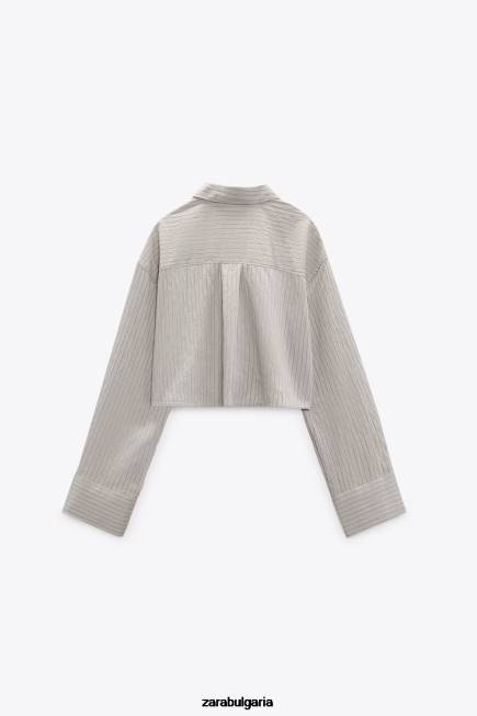 Zara облекло 66FT357 Жени изрязана риза на райета сиво