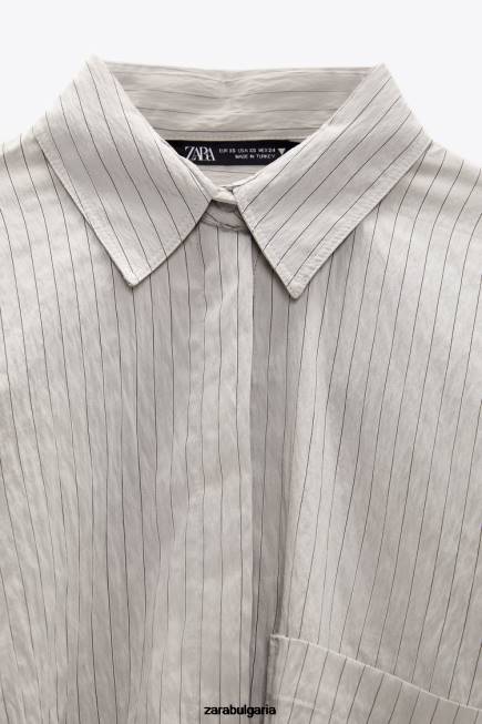 Zara облекло 66FT357 Жени изрязана риза на райета сиво