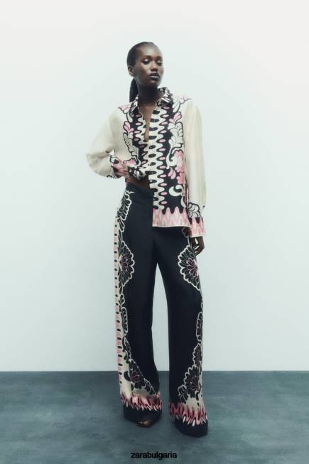 Zara облекло 66FT360 Жени риза с флорален принт екрю/черно