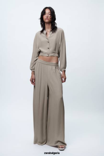 Zara облекло 66FT361 Жени плавен къс бомбър перлено сиво