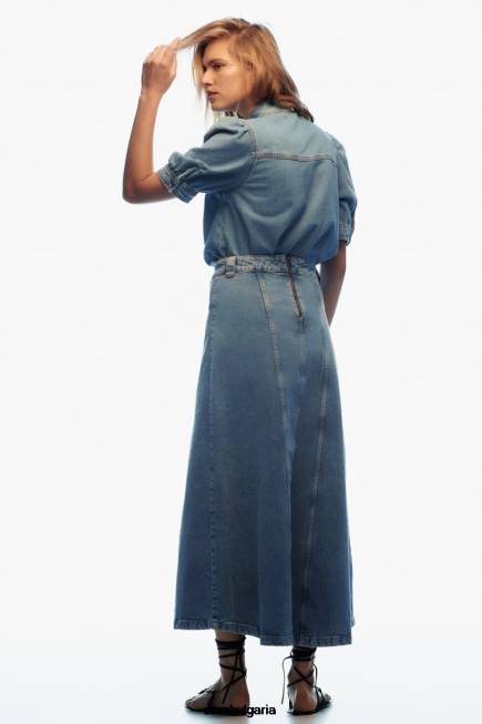 Zara облекло 66FT366 Жени z1975 вързана дънкова блуза средно синьо