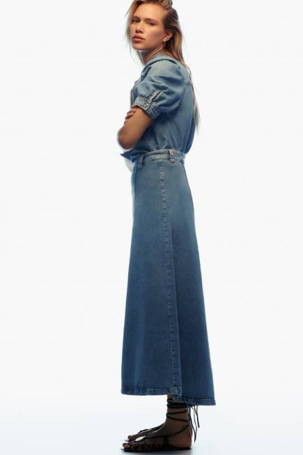 Zara облекло 66FT366 Жени z1975 вързана дънкова блуза средно синьо