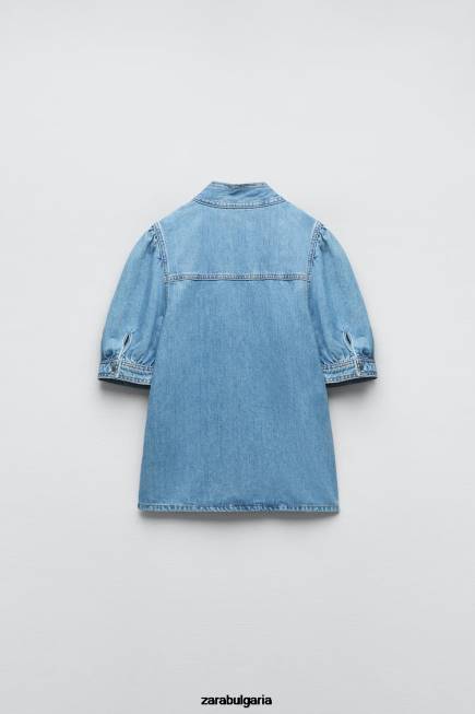 Zara облекло 66FT366 Жени z1975 вързана дънкова блуза средно синьо