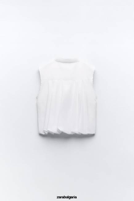 Zara облекло 66FT367 Жени пухкава риза от поплин бяло