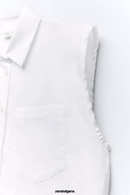 Zara облекло 66FT367 Жени пухкава риза от поплин бяло
