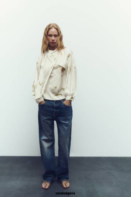 Zara облекло 66FT369 Жени топ с флорален принт и сатенен ефект многоцветен