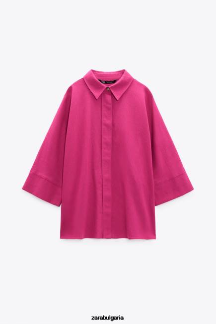 Zara облекло 66FT371 Жени голяма риза от ленена смес магента