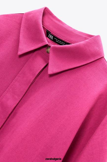 Zara облекло 66FT371 Жени голяма риза от ленена смес магента