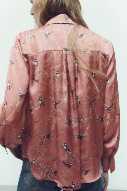 Zara облекло 66FT375 Жени сатенена риза с щампа многоцветен