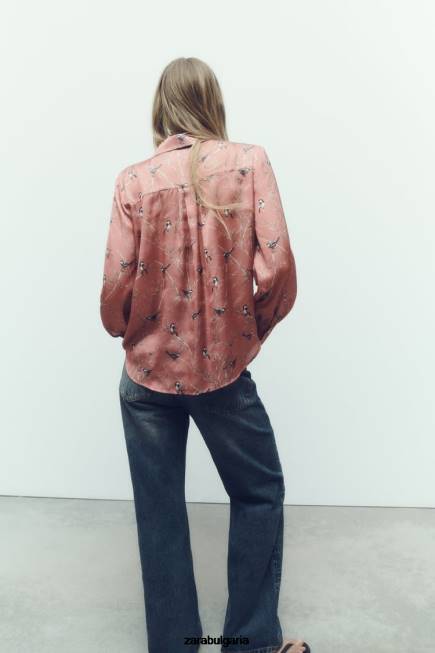 Zara облекло 66FT375 Жени сатенена риза с щампа многоцветен