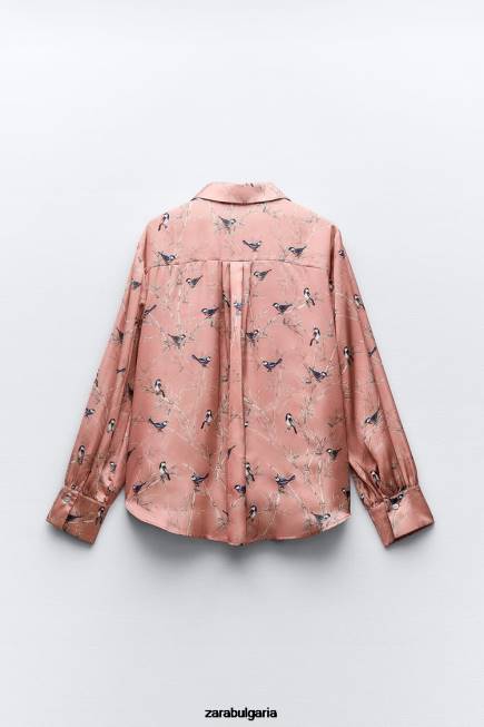 Zara облекло 66FT375 Жени сатенена риза с щампа многоцветен