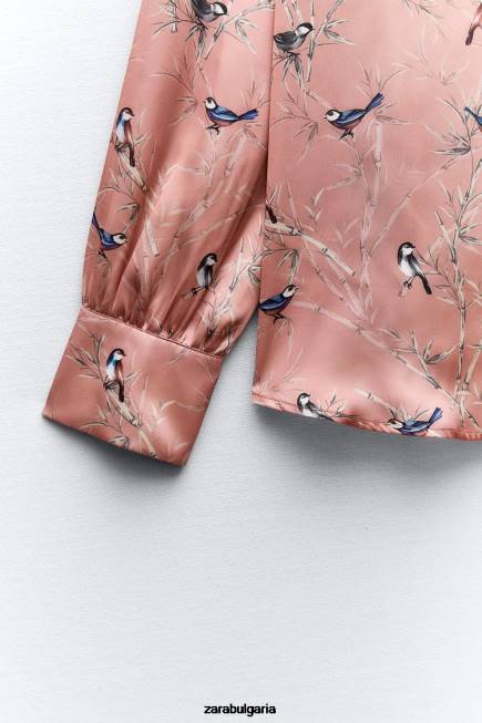 Zara облекло 66FT375 Жени сатенена риза с щампа многоцветен