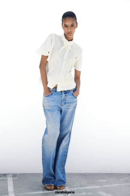 Zara облекло 66FT381 Жени риза с яка с перлени копчета екрю