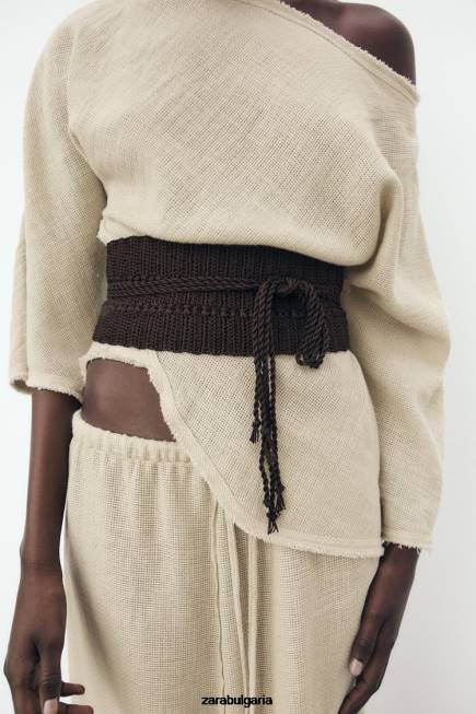 Zara облекло 66FT382 Жени рустик текстурирана блуза пясък