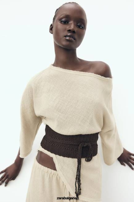 Zara облекло 66FT382 Жени рустик текстурирана блуза пясък