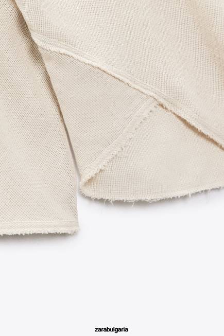 Zara облекло 66FT382 Жени рустик текстурирана блуза пясък